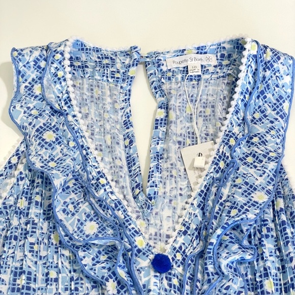 NWT Poupette St Barth Mae Ruffle Trim Printed Mini Dress Blue Je T’aime Girls 10 - Picture 7 of 15
